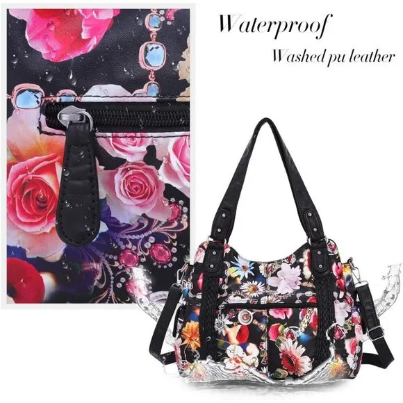 Elegant Hobo Handbag for Women - Spacious Washed PU Leather Shoulder Bag - Picture 6 of 6